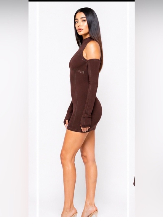 Manière De Voir Cold Shoulder Knit Mini Dress XS Brown Sculpt Bodycon